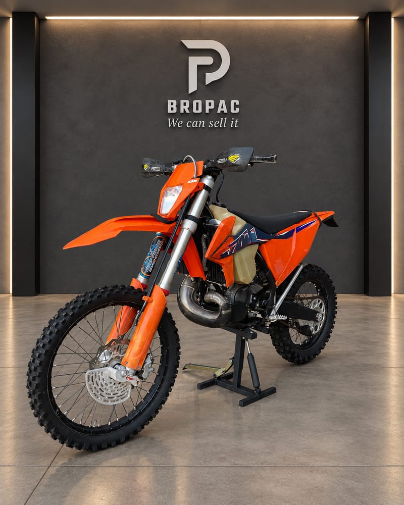 KTM enduro motorcycle photographed at the Bropac showroom